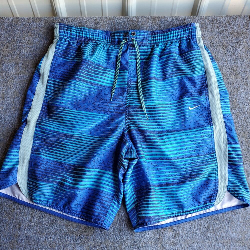 Nike Hydravoid Swim Trunks w/Net Brief Men’s Large L Blue White NESS7412